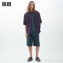 유니클로 U 와이드 핏 이지 반바지 블루 체크 459297