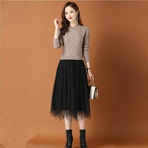 레이스원피스 니트 원피스 2021가을겨울 여성복 날씬해보이는 레이스 코트에코디하는 롱타입 무릎넘는길이 스웨터 이너스커트 유행