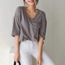 제시카79러브 기본브이넥반팔티 슬라브포켓티 반팔 티셔츠