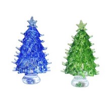 2피스 작은 크리스마스 트리 입상 공예 사무실 홈 데코, 녹색과 파란색