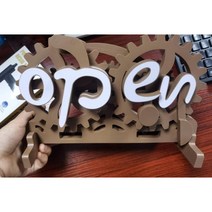 iGrow open close 팻말 우드 오픈클로즈안내판 영업중 개업선물 ABS 기어 크리에이티브 수동 기계 OPEN CLOSED 팻말, 브라운