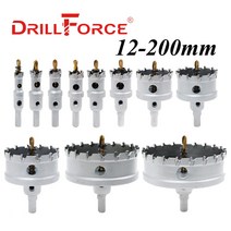 타일절단기 타일컷팅기 타일커팅기 Drillforce-12-200mm TCT 구멍 톱 드릴 비트 합금 카바이드 코발트 스틸 커터 스테인레스 플레이트 철 금속 커팅 키트, 125mm