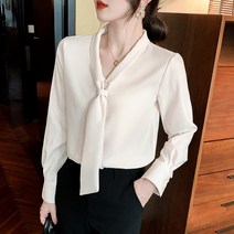 가을 상의 여순색 블라우스 디자인 소소한 브이넥 셔츠 긴팔 여성 셔츠