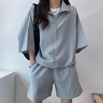 데이데이D 여성 아노락 반바지 세트 반집업 트레이닝