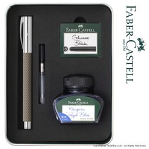 [파버카스텔] (무료각인) 엠비션 옵아트 만년필 틴케이스 기프트세트, 선택상품:화이트샌드 F촉/149621 / 잉크선택:병잉크(블루)+카트리지(블랙) / 각인서비스:각인신청(서체와 내용을 입력칸이나 배송메세지에 입력) / 포장서비스:일반포장, 상세 설명 참조