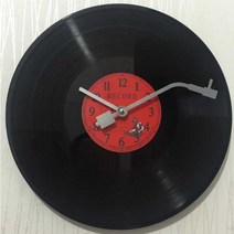 레코드 LP판 벽시계 카페 복고풍 레트로 선물용 탁상시계 감성 인테리어, 레드 (거치대포함)