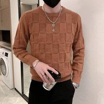 이너 니트 라운드넥 솔리드 무지 바둑판 모양의 물건 스웨터 남자 슬림 키치한 S517 4995833266