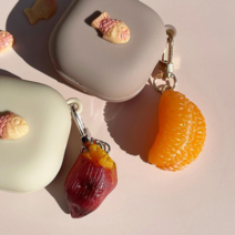 귤키링 제주 감귤 군고구마 에그 키링 에어팟 버즈 열쇠 고리, 폼폼이(레인보우)-에어팟버즈용