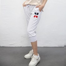 여자친9 [당일발송] 삼색 영문자수 빅사이즈(S~4XL) 트레이닝 7부팬츠-13칼라