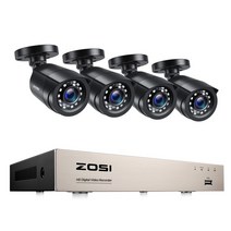 CCTV 감시 카메라 보안 실내 야외 zosi 1080p 8ch tv cctv 253, 없음, 4개의 블랙 카메라로