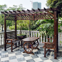 원목평상마루 야외원목테이블 지붕있는야외테이블 옥외용테이블세트, 120 휠 테이블 (90 폭)