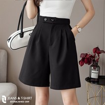 제이앤티 팬츠 여자 반바지 5부 밴딩 와이드 핀턱 슬랙스 스판 구김없는 통바지 편한 뒷밴딩
