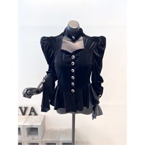 [VIVA] 22W 파워숄더 벨벳 커프스 A라인 초커블라우스