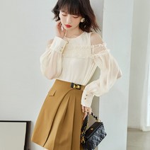 쉬폰 상의 여 오프 숄더 느낌의 셔츠 블라우스