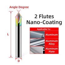 드릴 비트 카바이드 모따기 밀링 텅스텐 스틸 CNC V자형 라우터 2 및 3 엔드 120 °, 43.D5x50L - Coating-C 2F - 60, 43.D5x50L - Coating-C 2F - 60