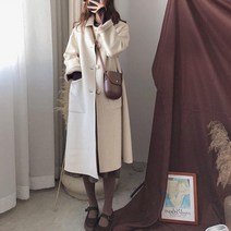 ANYOU 오버코트 슬림 모직코트 롱 여성 트렌치코트