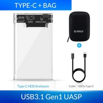 쇼뱅 ssd 스피커 인클로저ORICO-투명 HDD 케이스 SATA to USB 3.0 하드 드라이브 외장 2.5 인치 SSD 용, 한개옵션1, 01 USB-C Add Bag