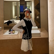 여성 골프 사선 라운드 니트 조끼 베스트 블랙 레이어드 봄 가을 여자 골프웨어
