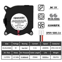 2pcs 3d 프린터 팬 40mm 4020 터보 송풍기 24v 12v 5v 이중 볼 슬리브 냉각 팬 40x40x20mm 3d 프린터 쿨러, 5v 볼, 2개