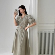신세계TV쇼핑 [옷자락] 여자 여름 바스락 스판 허리벨트 퍼프 반팔 롱원피스