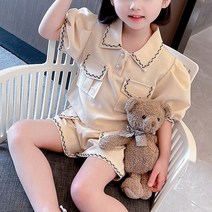 도오빠 라민노유 아동 투피스 상하세트 반팔 티셔츠 반바지 밴딩 포켓 자수 카라 여아 ~130 여름
