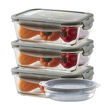 락앤락 오븐글라스 내열유리 밀폐용기 3개 [+가쯔 전자렌지 용기] 세트 냉장고.냉동실 정리 반찬통 야채 소분 보관 계란찜기, 1세트, 직사각 1L X 3개