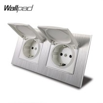 캡월 패드 0V-240V AC 실버 새틴 크롬 프레임 메탈 더블 EU 소켓 유럽 벽 전원 클로 마운트, 02 White Center