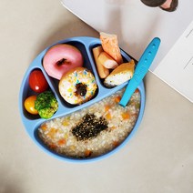 아가프라 흡착 실리콘식판(큐티)+뚜껑포함 4칸식 두툼한 국산제품 강력한흡착, 큐티식판(블루)+뚜껑