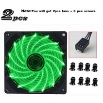 9cm 92mm LED 팬 90mm 4 핀 3 PC 데스크탑 컴퓨터 케이스 냉각 쿨러 12V 9225 92x92x25mm GPU CPU 더블 헤일로 라이트, 2PCS 9225Green-3PIN
