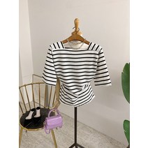 허니제이 / 1+1베리안 배색 단가라 스퀘어넥 반팔 티셔츠(4color)