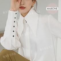 Makone 상표등록 플라워 레이스 블라우스 브이넥 블라우스 가을 화이트 랜턴 긴 소매 큰 뾰족한 옷깃 간단한 편안한 느슨한 셔츠 여성