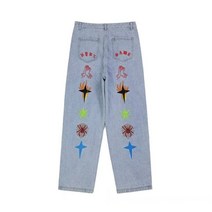 스트릿 와이드 Y2K 팬츠 힙합 데님 자수 레트로 스트레이트 루즈 남성용 캐주얼 패션 스트리트 어패럴 Ins 판매 사계절