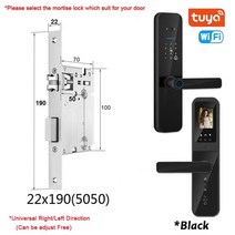 지문도어락 전자 도어락 생체 인식 스마트 카드암호키 잠금 해제usb 비상 충전 기능이 있는 tuya wifi 스마트 도어록, 190x22(5050), 검은색