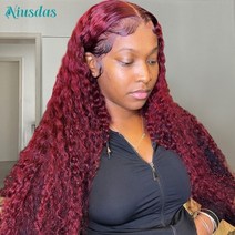 가발 붙임머리 curly human hair wig 13x4 transparent lace wig for women human hair 99j burgundy lace front