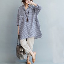 더샵패션 여성 특대 빅사이즈 루즈핏 체크 남방 셔츠 FF2003