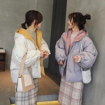 협력브랜드 러블리 귀여운 오버핏 캠퍼스 숏패딩 10대 학생 코디