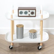 (이월재고/등급할인행사) 에보니아 버기 오발 이동식 트롤리 2단 (다용도수납장/선반), 화이트