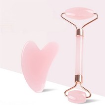 정말 얼굴이 작아지는 맛사지기 괄사 롤러 V라인 바디 경락 도구 양면형 스톤 이중턱 안면, 로즈쿼츠 롤러+괄사 세트