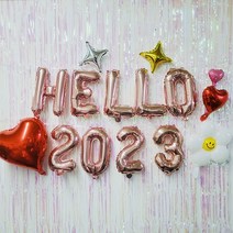 렛츠파티 GOODBYE 2022 HELLO 2023 은박 헬륨 숫자 이니셜 파티 풍선, 파티커튼 펄화이트