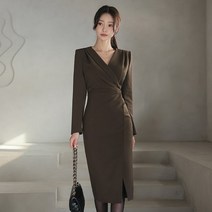 DRN396 언발 카라 셔링 스판 원피스