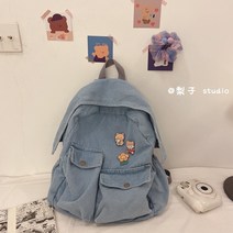 ladyfirst 여성 한국어 스타일 모리 스타일 예술적 고대 착용 가방 데님 캔버스 학생 대학 배낭