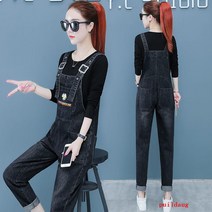 puildaug 싱글 정장 버팀대 여성 느슨한 봄과 가을 작은 데님 점프 수트