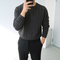 [맨즈북] 미니 케이블 남자 골지 니트 긴팔 꽈배기티셔츠 기본핏 봄 가을 데이트룩