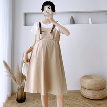 A라인원피스 2022특대형 임산부옷 원피스 반팔 여름옷 미들롱타입 트랜드 페이크레이어링 멜빵스커트 200근