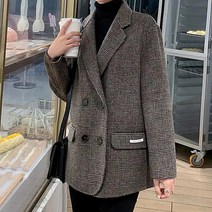 울코트 캐시미어 여성 양면 봄가을 뉴타입 양털 칼라넥 여자체크코트