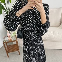 오슈 여성 잔잔 플라워 패턴 사랑스러운 샤랄라 쉬폰 롱원피스