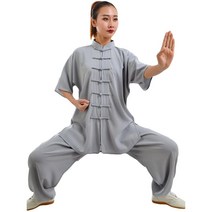 ZooBoo 유니 면 혼방 반소매 타이 치 수트 아침 운동 유니폼 쿵푸 의류 정품보장