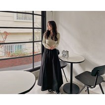 [리리앤코] 티올던 코튼 밴딩 플레어 롱 스커트