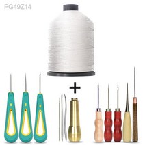 봉제 도구 키트 대형 0.8mm 라운드 왁스 스레드 및 다양한 송곳 가죽 슈 메이커 신발 가방 스티칭 수리 페네트레이트 솔, [03] Copper Awl 3 Needle