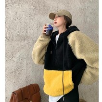 레트로 무지개 색상 뽀글이 후드 직업 겨울 여성 티 맨투맨 기모 오버핏 루즈핏 박스티 요즘 유행